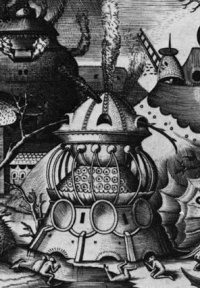 Detail of Superbia (1577) by Bruegel, proto-science fiction