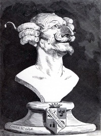  Doré's caricature of Münchhausen, a portrait bust of Baron Münchhausen, the archetypical unreliable narrator, see The Adventures of Baron Munchausen