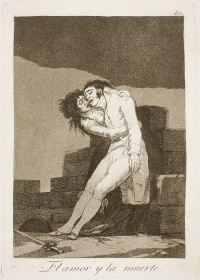 Love and death are two recurring themes in art and literary history Illustration: El amor y la muerte (English: Love and Death) is plate 10 from the Caprichos by Francisco Goya.