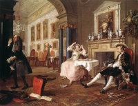 Marriage à-la-mode: 2. The Tête à Tête (1743) by William Hogarth The Tête à Tête is the second canvas in the series of six satirical paintings known as Marriage à-la-mode painted by William Hogarth. The actors in this classical interior are the son of an impoverished earl, a rich merchant’s daughter and their butler.