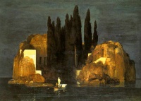 One version of the Isle of the Dead by Arnold Böcklin hangs in Basel