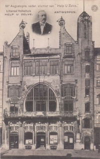 Liberaal Volkshuis "Help U Zelve" (1901) in the Volkstraat, see Art Nouveau in Antwerp