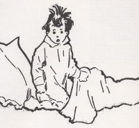 This page Narrative is part of the comics series. Illustration: Little Nemo sitting upright in bed