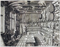Frontispiece from the Museum Wormianum depicting Ole Worm's cabinet of curiosities