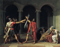 Oath of the Horatii (1784) by Jacques-Louis David, an example of art pompier
