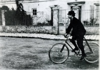 Photograph of Alfred Jarry on a bicycle