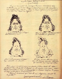 The courtroom drawings as they were published in La Caricature of January 26, 1832, some sources say November 24, 1831, 10 days after the trial