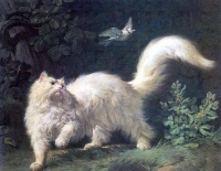 Un chat Angola qui guette un oiseau (1861) by Jean-Jacques Bachelier