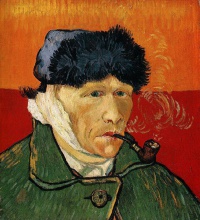 Self-Portrait with Bandaged Ear and Pipe (1889) by Vincent van Gogh  Van Gogh struggled with poverty and mental illness for most of his life is regarded as a famous example of the tortured artist.