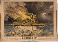 Awful conflagration of the steam boat Lexington in Long Island Sound on Monday eveg., January 13th 1840, by which melancholy occurence; over 100 persons perished.  Courier lithograph documenting a news event, published three days after the disaster.