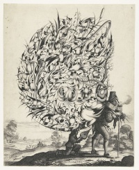 Bouquet on back of peddler (17C) by Isaac Briot