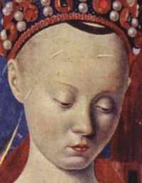 Virgin and Child Surrounded by Angels (detail, c. 1450) Jean Fouquet, see Madonna (art)