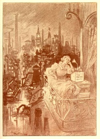 Loisirs Littéraires au XXe siècle (English: "Literary leasures in the 20th century"), an illustration from the story "The End of Books" by French writer Octave Uzanne and illustrator Albert Robida.