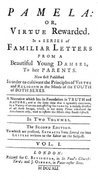 Title page from Pamela, or Virtue Rewarded (1740) - Samuel Richardson