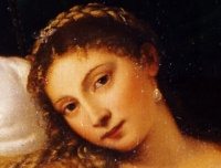 Venus of Urbino (1538, detail) by Titian makes direct eye contact with the viewer