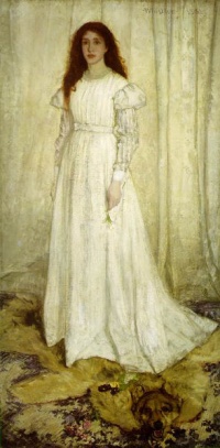 James Whistler's painting Symphony in White, No. 1: The White Girl (1862) caused controversy when exhibited in London and, later, at the Salon des Refusés in Paris. The painting epitomizes his theory that art should essentially be concerned with the beautiful arrangement of colors in harmony, not with the accurate portrayal of the natural world.